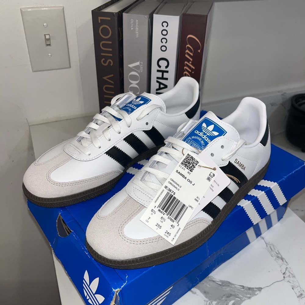 adidas White and Black Samba Shoes with Gum Sole